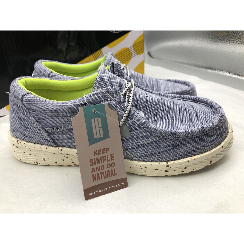 Brooman Kids Loafers Boys Slip on Canvas Shoes Size 2 School Flat Shoe Blue/Grey